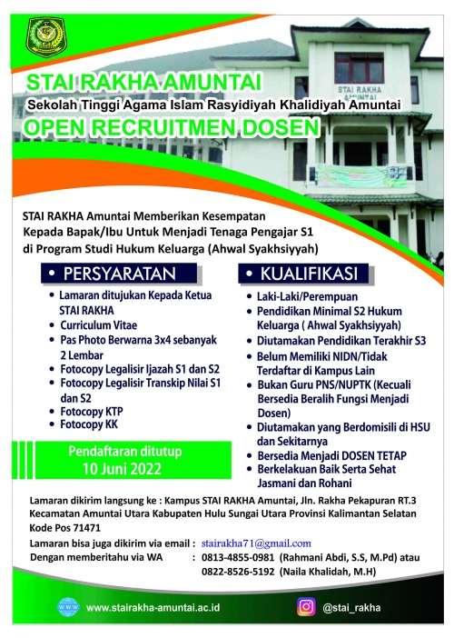 STAI RAKHA AMUNTAI OPEN RECRUITMENT DOSEN
